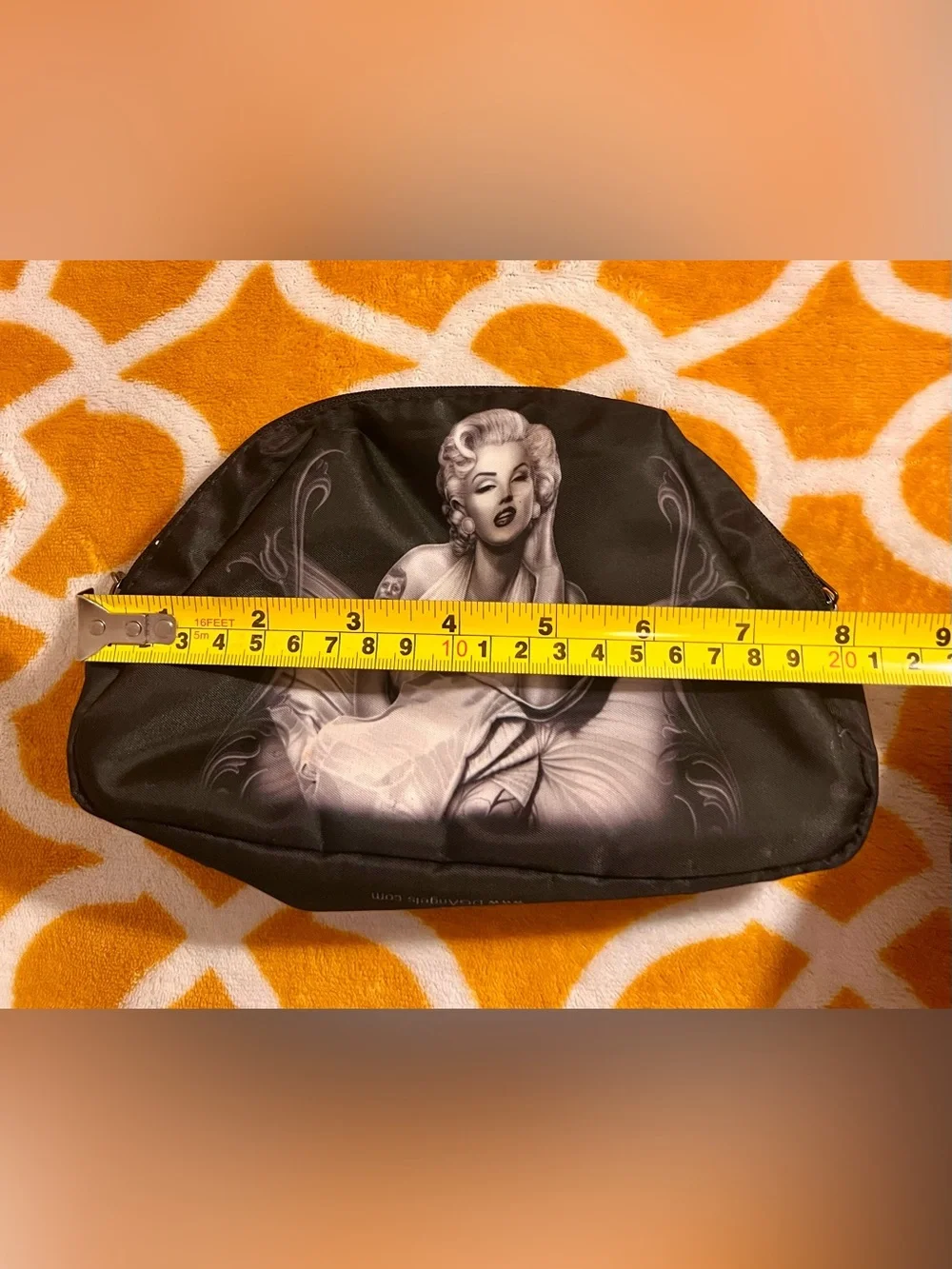 DGA Black/Gray Zipper Makeup Bag Pouch Marilyn Monroe Print 9 x 5 in
